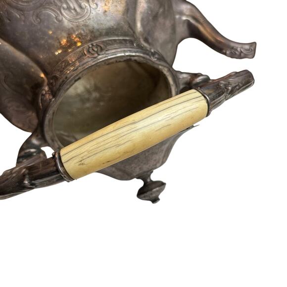 Antique Silverplate Teapot Floral Engraved Bone Handle Ornate Victorian Hinged - Picture 13 of 16